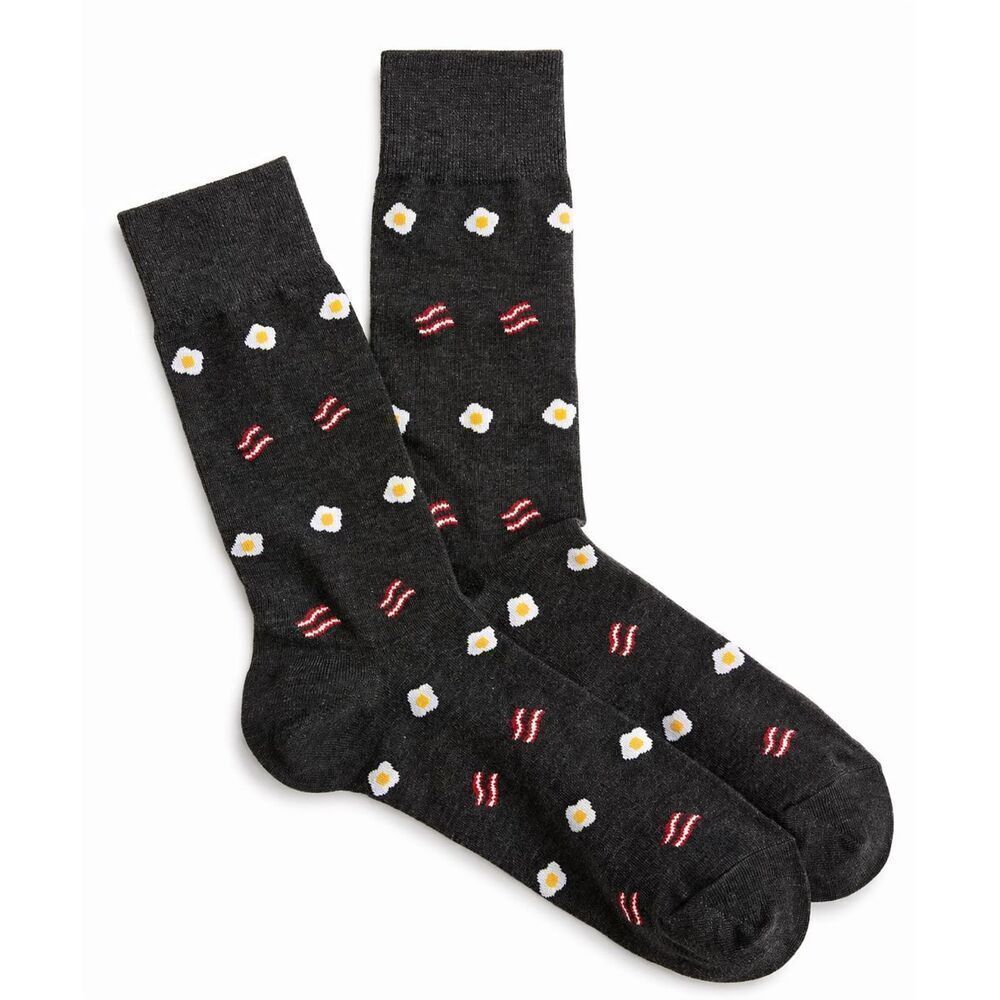 J.Crew Eggs Bacon Crew Socks Heather Black Novelty Food Print NWT OS